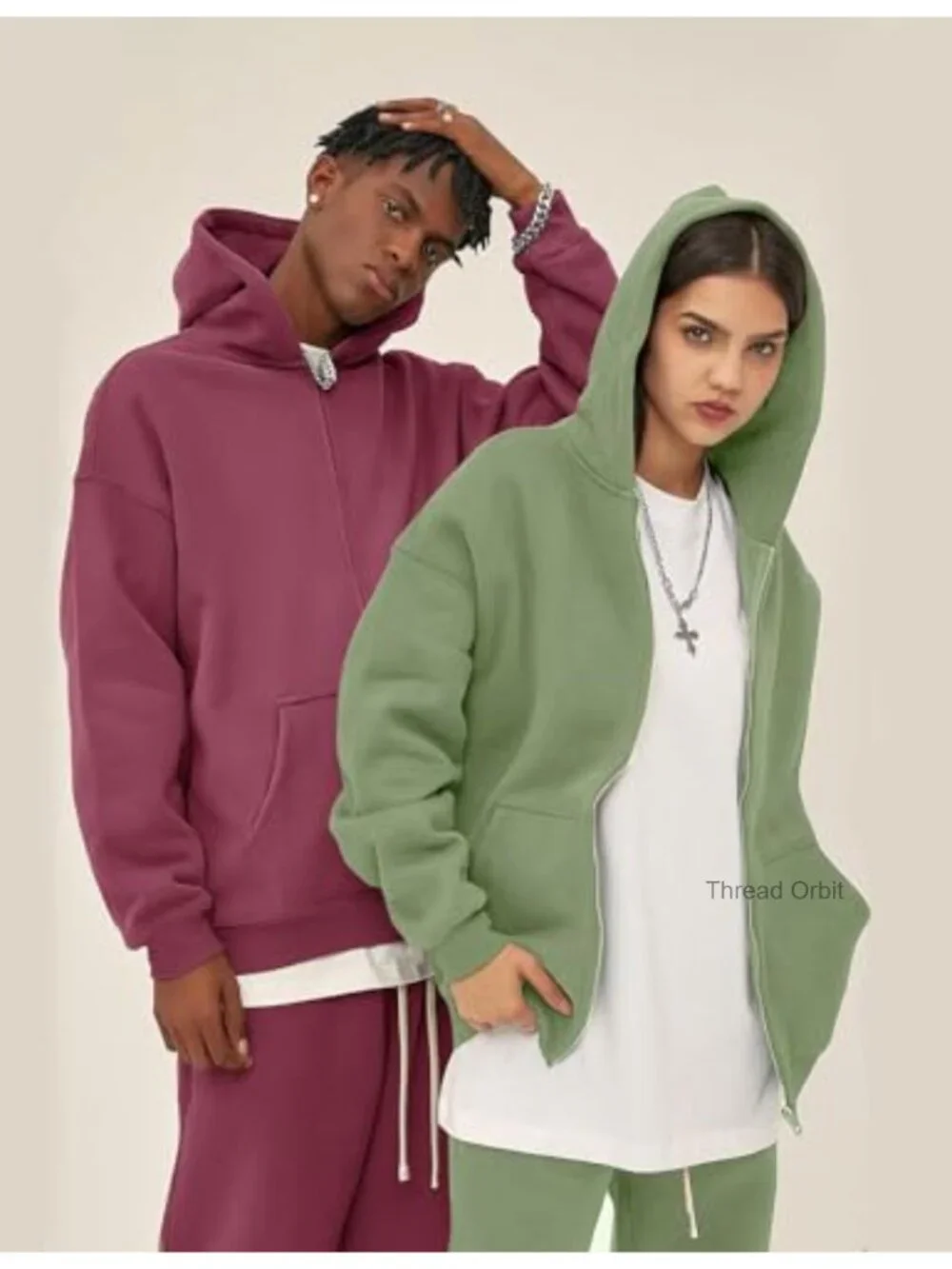 Mens Zip Up Hoodie Oversized Fleece Long Sleeve Drop Shoulder Hooded Sweatshirt